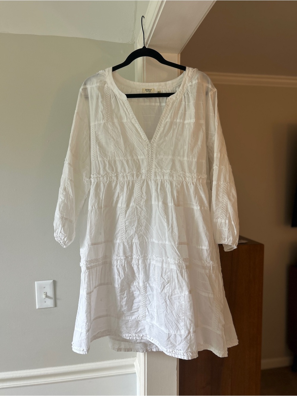 dylan White Cotton Mini Dress with V-Neck Detailing
